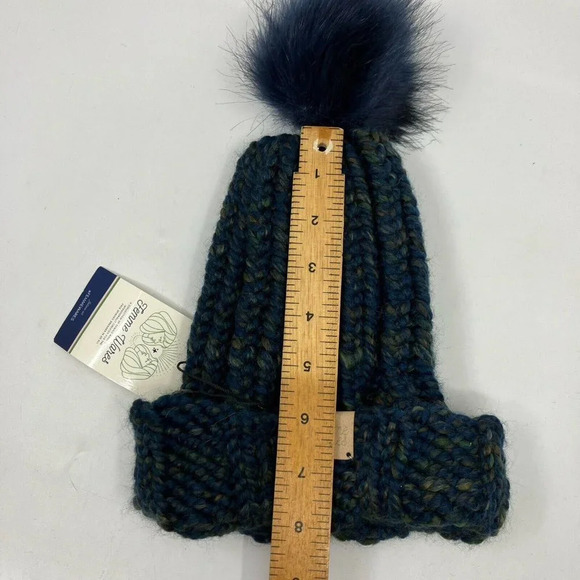 NWT Femme Wares Marled Knit Pom Pom Crochet Knit Blue Toque  Beanie - Picture 4 of 6